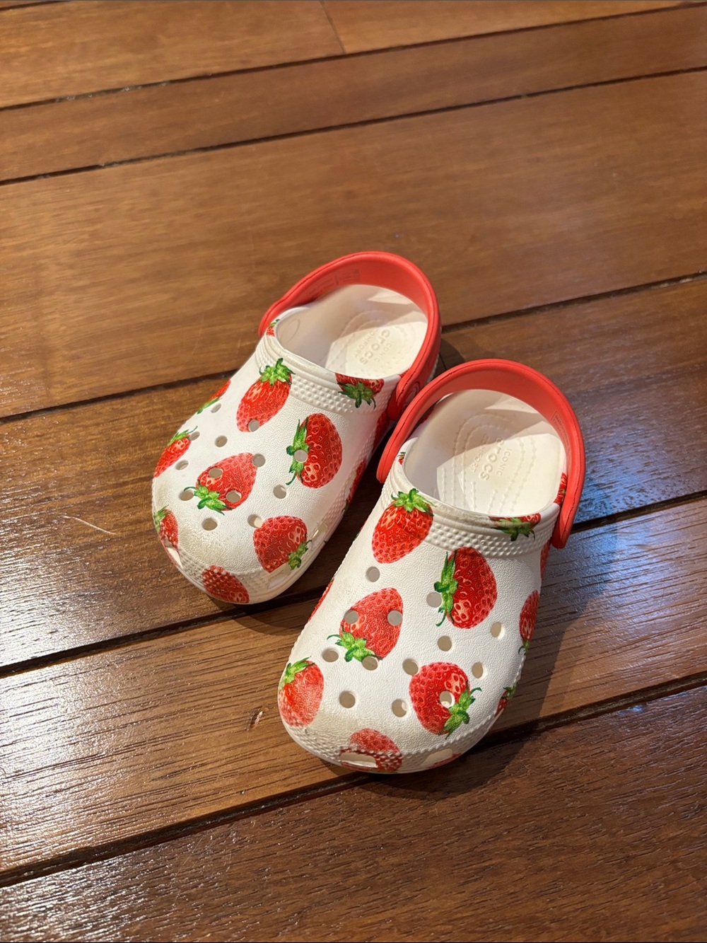 Kids Crocs Strawberry Print Clogs - White and Red Toddlers 9